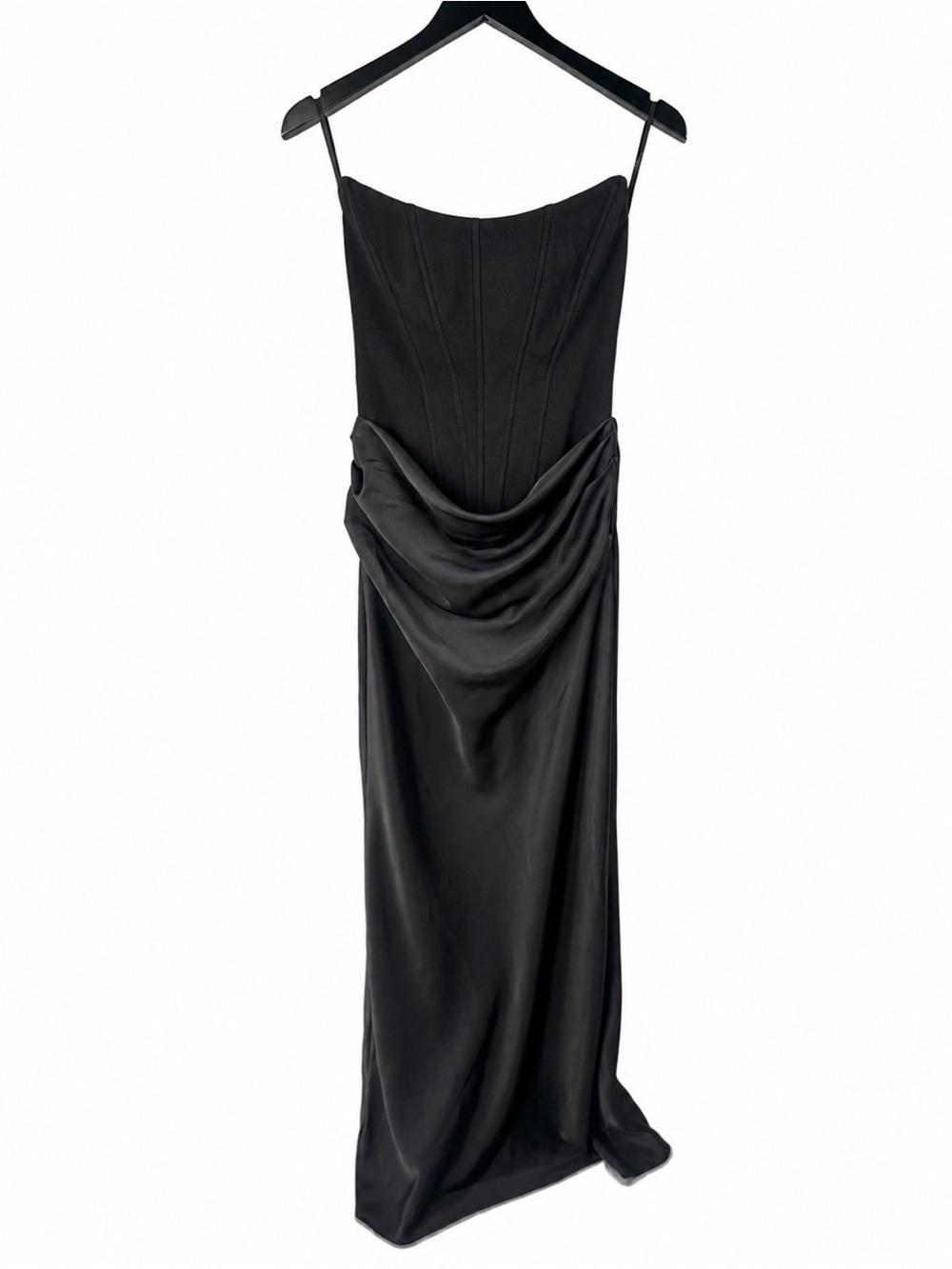 Betsy &‎ Adam Black Corset Draped Satin Maxi Gown Dress Size 8 A26846